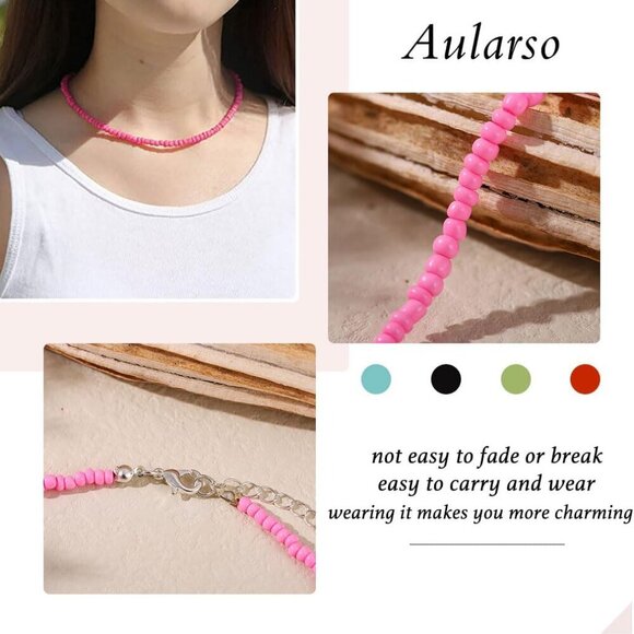 Boho Beaded Choker Necklace Colorful Short Necklaces Summer Beach Necklaces Jewe - Picture 3 of 7